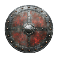 Ancient Round Shield Adorned With Rivets and a Weathered Finish png