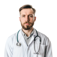 Doctor in a White Coat With a Stethoscope, Posing for a Portrait in a Clinic Environment png