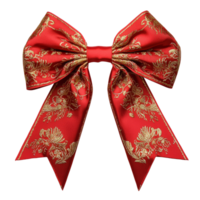 vibrant red bow with intricate gold floral patterns, perfect for festive occasions and decorations. Its elegant design adds touch of luxury and charm to any setting png
