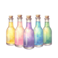 Set of glass jar multi rainbow color syrup in transparent background png