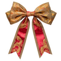 decorative bow featuring intricate gold and red patterns, ideal for festive occasions. design includes dragon motifs, adding touch of elegance and cultural significance png
