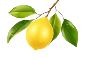 Lemon on Branch with Leaves Isolated on Transparent Background png