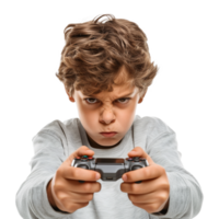 Kid Gamer Holding a Game Console Controller Playing Game Isolated on Transparent Background png