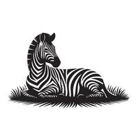 silhouette zebra lying on the grass vector