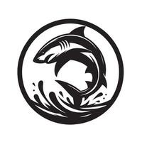 silhouette jump of shark on the circle vector