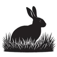 silhouette rabbit on the grass vector
