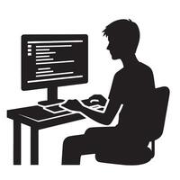 silhouette programmer work on their computer in office vector