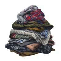 A Stack of Folded Clothing with Different Patterns and Textures png