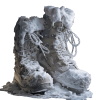 Snow-Covered Hiking Boots Resting in a Pile of Snow png