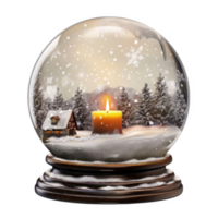 Snow Globe with a Cabin, Candle, and Snowy Trees png