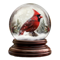 A Cardinal Inside A Snow Globe With Snowflakes And Tiny Pine Trees png
