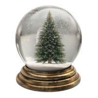 A Christmas tree encased in a snow globe with a gold base png