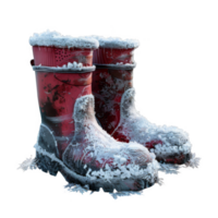 Red rubber boots covered in frost and snow png