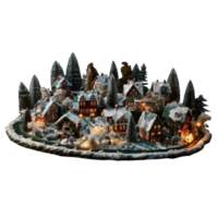Illuminated Miniature Winter Village with Snowy Rooftops png