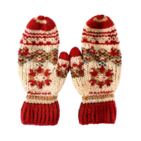 Pair of Red and White Knitted Mittens with Snowflake Design png
