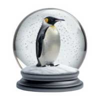 A lone emperor penguin inside a snow globe with a black base png