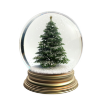 A Gold-Based Snow Globe With A Snow-Covered Pine Tree png