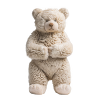 A Plush Cream-Colored Teddy Bear Standing Against a Black Background png