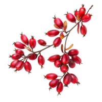 Branch of Red Berries with Delicate Leaves Against a Black Background png