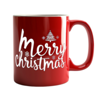 Red Mug with White Merry Christmas and Christmas Tree Design png