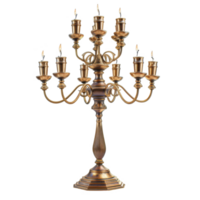 Ornate Brass Candelabra with Lit Candles png