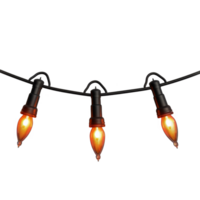 Three Lit String Lights with Black Cords on a Black Background png