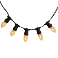 String of Five Illuminated Teardrop-Shaped Light Bulbs png