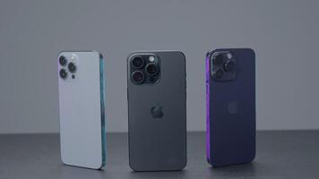 New York - September 15, 2023. iPhone 13, 14 and 15. Action. Comparison of latest iPhone models about max for commercial. New iPhone 15 compared to previous generations video