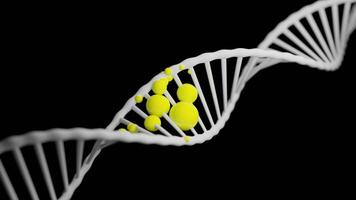 colori moléculas em dna. Projeto. 3d animação do dna cadeia com comovente moléculas. doença do dna estrutura dentro Formato do colori moléculas video