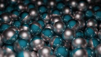 Colored metal balls move in stream. Design. Metal 3d balls move in large numbers in stream. Lots of 3d balls with metallic texture in motion video
