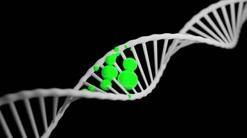 colori moléculas em dna. Projeto. 3d animação do dna cadeia com comovente moléculas. doença do dna estrutura dentro Formato do colori moléculas video