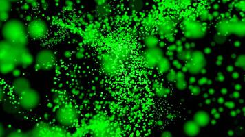Vortex of particles in stream on black background. Design. Colored particles move in live stream of swarm. Particles move in flow of 3d space video