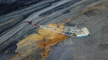 Stunning Aerial View of Heavy Machinery Engaged in a Mining Operation in Progress. Stock Clip video