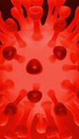 Yellow and red background with virus. Design. A rich shade background made in abstraction with rotating bacteria. video