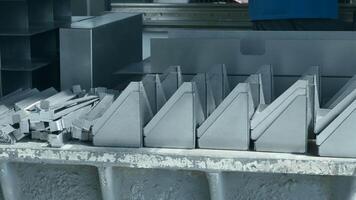 Metal parts for assembly of factory machine. Creative. A lot of parts for assembling factory machines. Parts at factory for manual assembly of structure or machine video