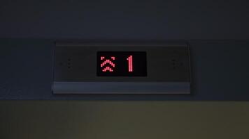 Display of an elevator going up indicating the floor number passing with red arrows. Concept. LED screen, interior. video