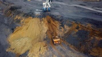 This image showcases an aerial view of extensive mining operations featuring heavy machinery. Stock Clip video