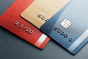 A vibrant display of modern credit cards showcasing sleek designs and metallic details, representing contemporary financial tools photo