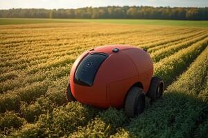 A cutting-edge agricultural robot navigates lush fields, optimizing crop cultivation and sustainability photo