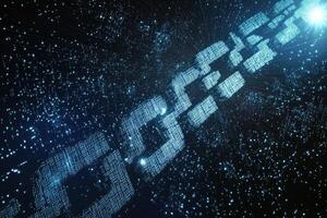 A futuristic digital blockchain glowing in blue, symbolizing secure connections, decentralized technology, and innovation photo
