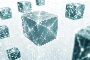 A futuristic digital cube network glowing with intricate connections, symbolizing data integration, technology, and innovation photo