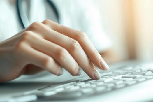 A Doctor's Diligence Hands Typing on a Keyboard photo