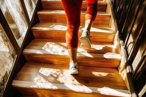 A Determined Ascent A Runner's Legs Powering Up the Stairs photo