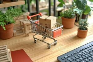 A Miniature Shopping Cart, A Symbol of Online Retail photo