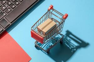 A Symbol of Online Shopping A Mini Cart with a Package photo