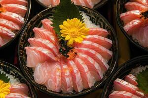 A Colorful Display of Sashimi Bowls, A Seafood Lover's Delight photo
