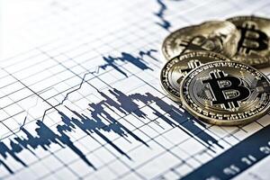 Bitcoin coins resting on a chart, symbolizing the cryptocurrency's price fluctuations and potential for investment. photo