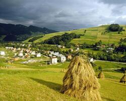 Breathtaking Highland Landscape. People Enjoying Nature with Mountains, Trees, and Clouds photo