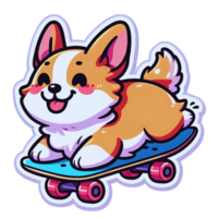 A sticker of a corgi on a skateboard png