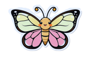 A sticker of a butterfly with pink and yellow wings png